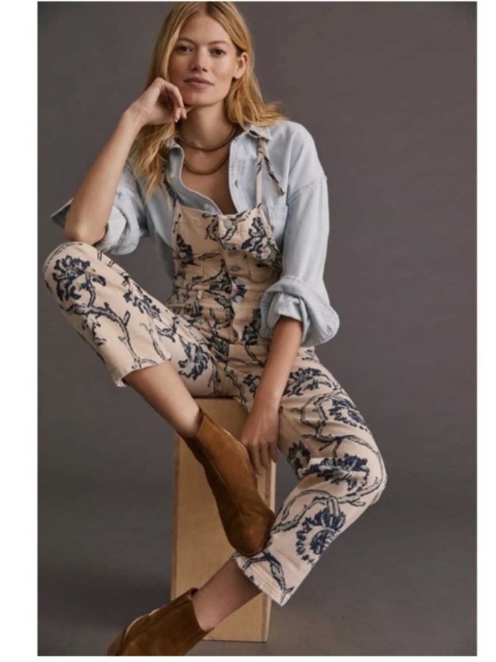 Anthropologie Pilcro painters overalls jumpsuit cream blue floral size 30 - Picture 3 of 3